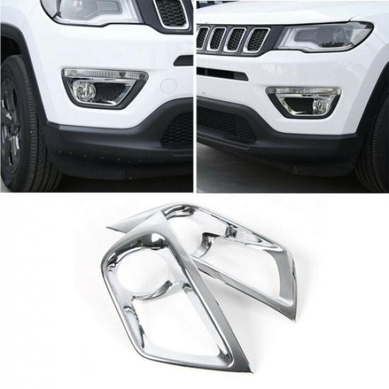 Car Front Head Fog Light Lamp Cover Trim Frame Decor For Jeep Compass 17+ Chrome