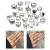 24pcs Y2K Gothic Rings Set for Women and Men Silver Punk Grunge Vintage Jewelry with Heart Snake Flower Designs