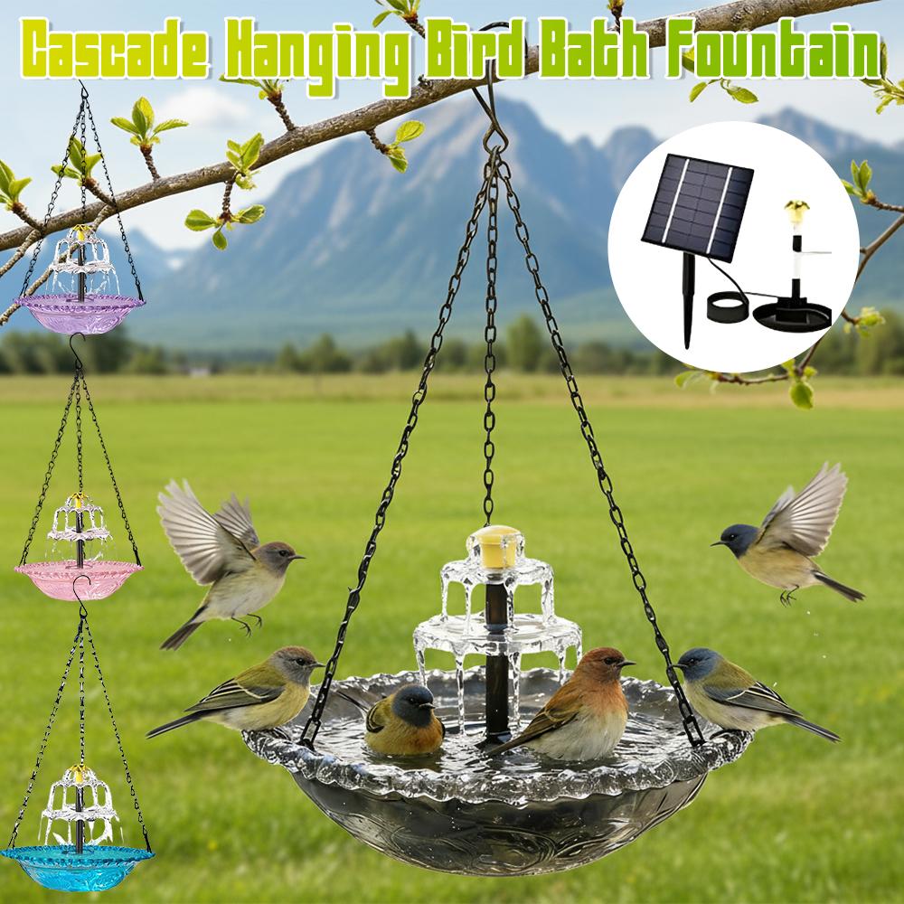 Hanging Solar Bird Bath Fountain Bird Bath Bowl with Solar Powered Pump for Outdoor Garden Backyard Patio Lawn Wildlife Feeder