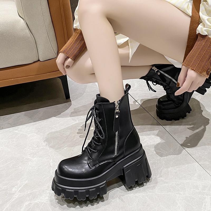 Fashion Shoes Fashion Boots Woman Winter Footwear Boots-Women Punk Lolita 9CM Autumn Ladies Rock Ankle Increased Internal White Ankle