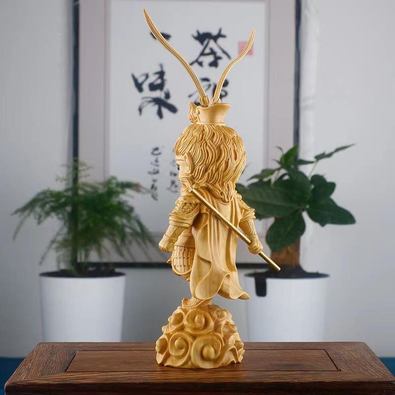 Wooden Black Myth Monkey King  statue Solid wood carving  Cute Home Room Office Decorative Statue with Chinese Characteristics