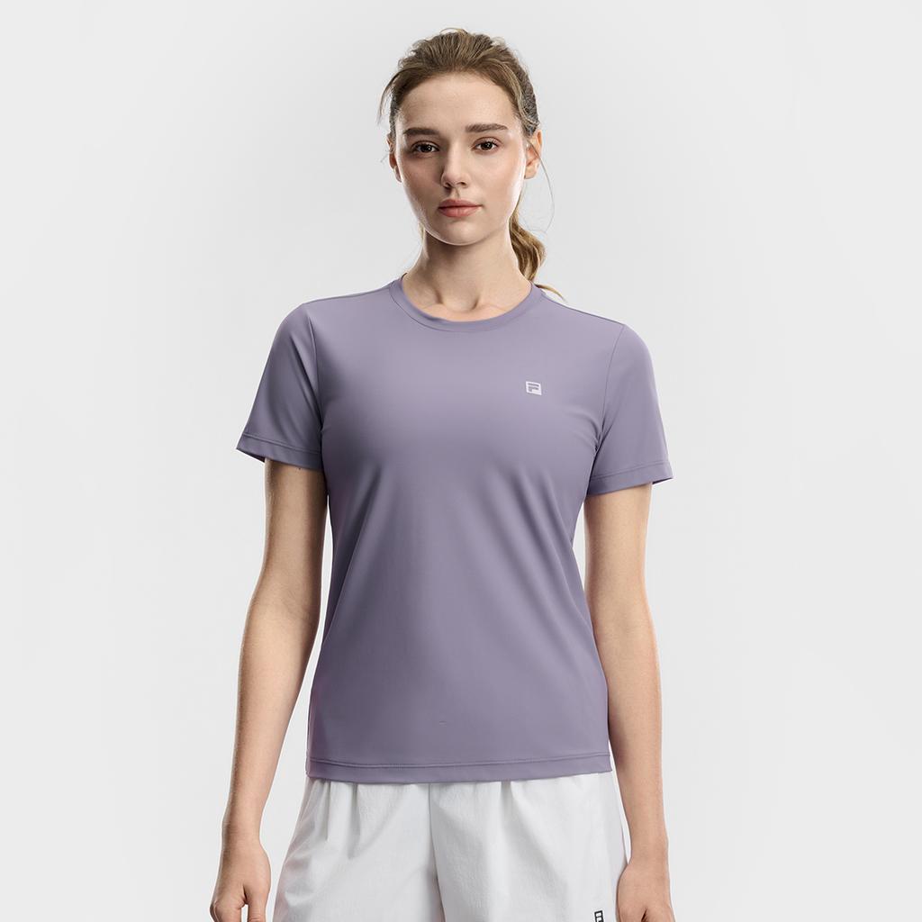 Fila Fitness Classic Minimalist Basic Solid Color Sports Training Versatile Breathable Short Sleeve T-Shirt Women Tops Clematis-Purple A51W621104FPU