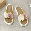 Height-increasing Thick-soled One-word Versatile Slippers for Women's Summer Wear 2025 New High-end Flower Beach Non-slip and Cool Slippers