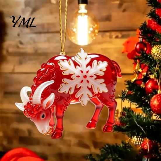 Christmas Home Decor Sheep Hanging Ornament with Snowflake Decor, 2D Flat Acrylic Pendant Ornaments Rope for Holiday Tree Party Supplies Festive