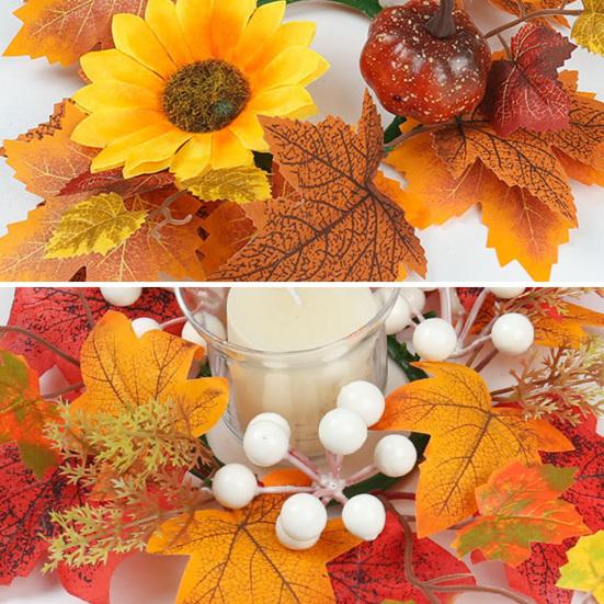 Rustic Fall Candle Decoration Rings Wreaths Artificial Maple Leaf Ring for Pillar Seasonal