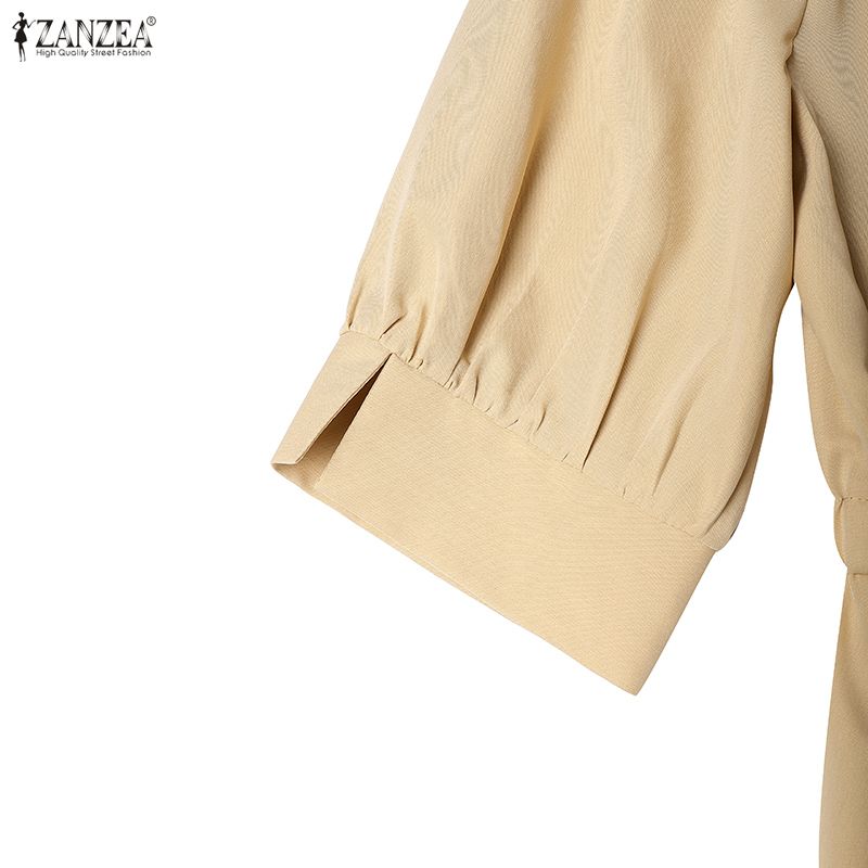 ZANZEA Women Casual Turn Down Collar Solid Color Loose Half Sleeve Dress