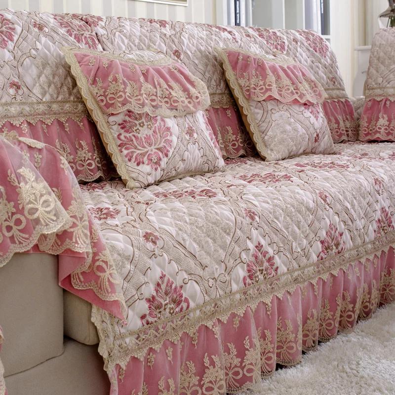 

Роскошные комплекты диванов с большими цветами, чехлы для диванов, толстые чехлы для диванов, подол 18 см, мягкое полотенце, кружевной декор, подушка для дивана для коврика для гостиной, 1 шт. 70x90