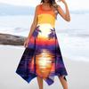 Abito midi da donna casual alla moda, con scollo rotondo, senza maniche, stampa floreale e orlo irregolare