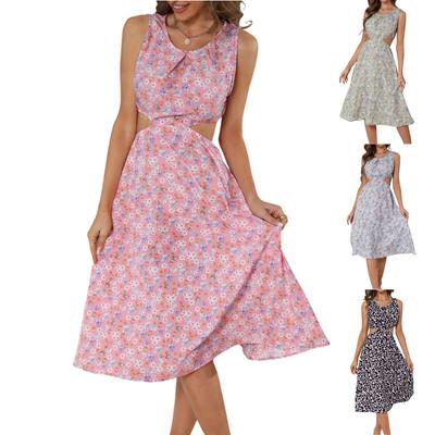 Women Casual Sleeveless Summer Dresses Spring Patchwork Boho Floral Cocktail Party Dress