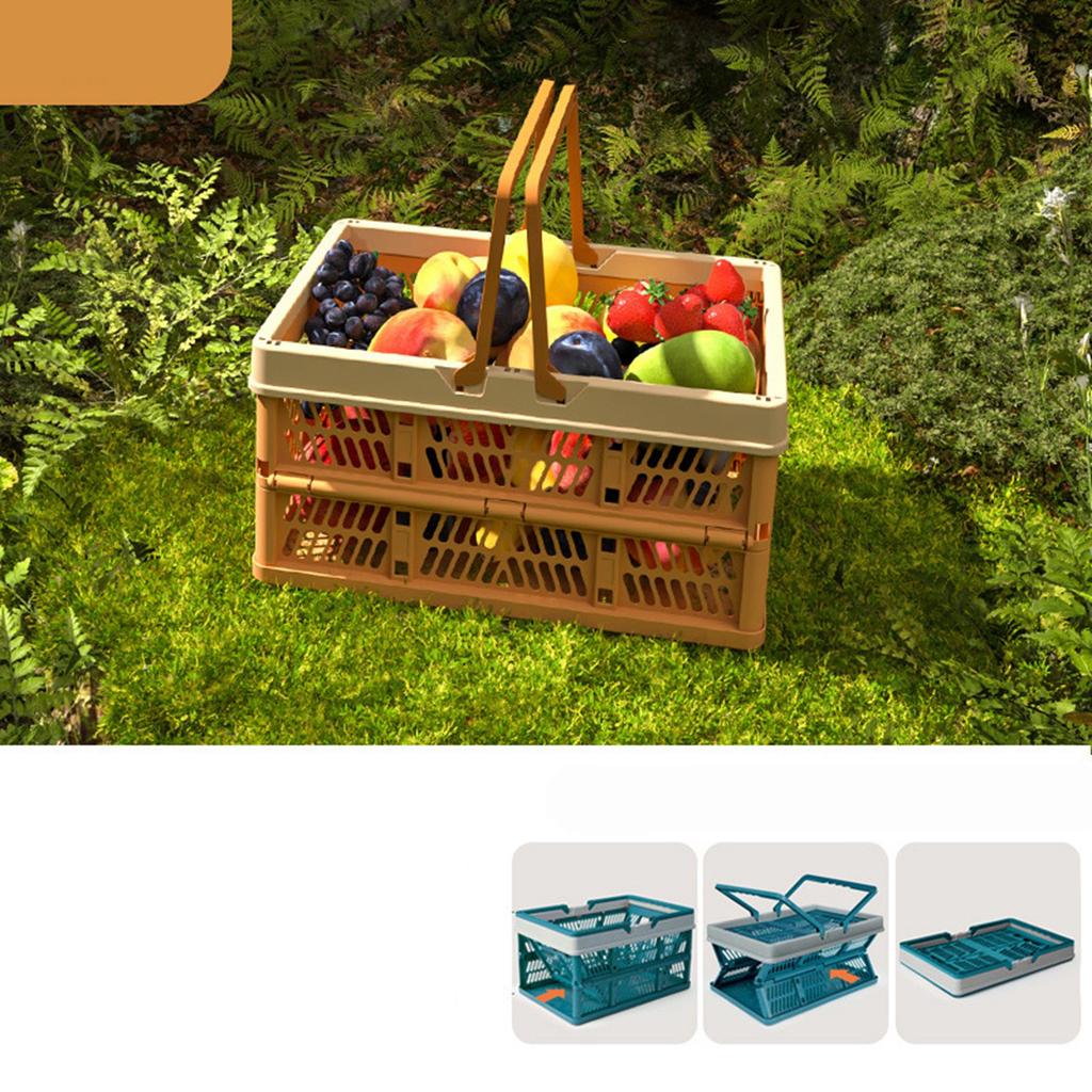 Picnic Basket Foldable Medium Japanese Style Portable Handle Travel Carrying Basket for Outdoor Home Coffee Color with