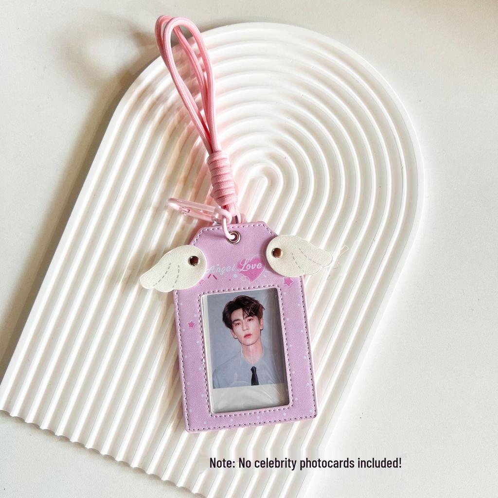 Angel Wings PU Leather Card Holder: 3-Inch Protection Cover for Campus and Bus Access