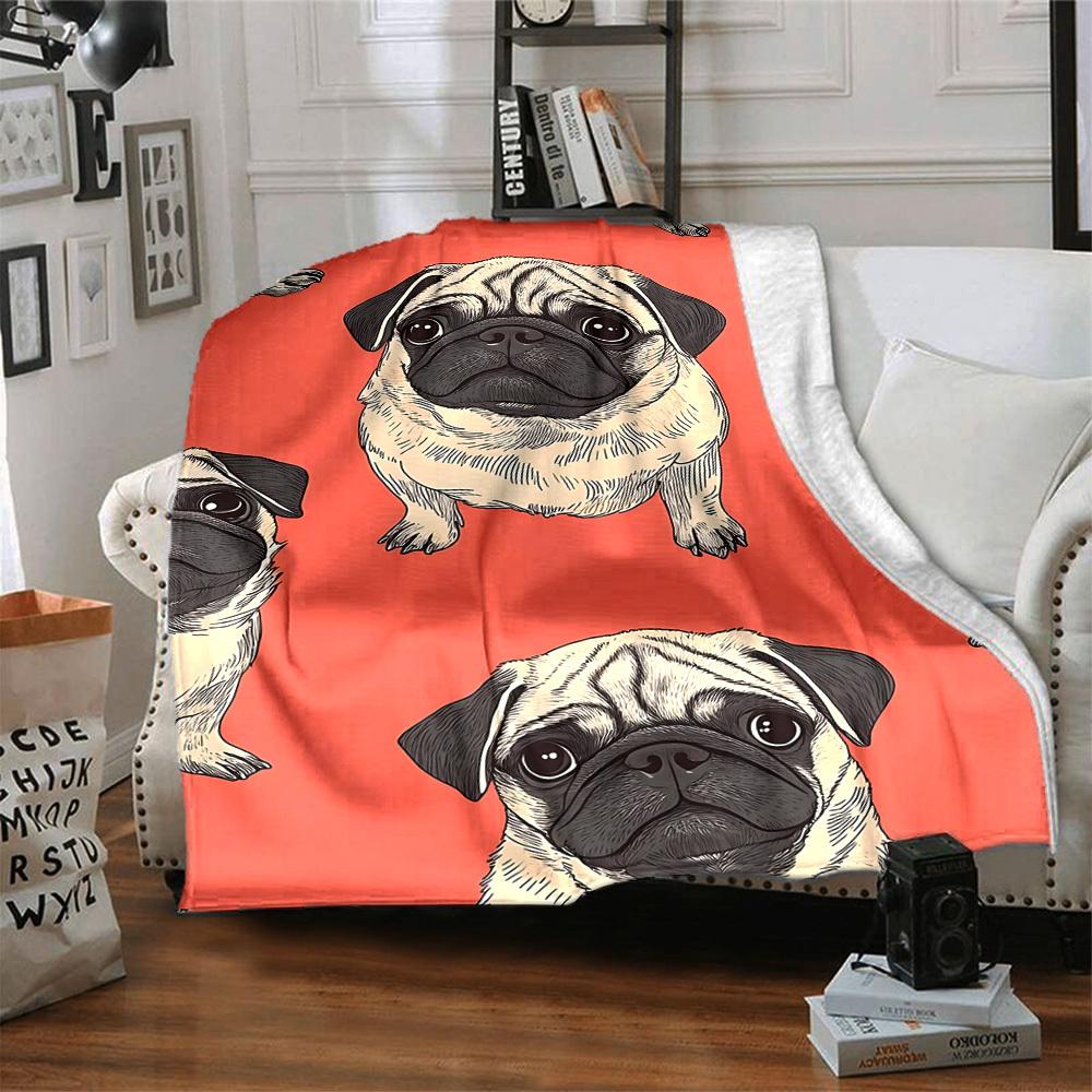 1pc Pug Blanket Warm, Cozy, And Soft, Suitable for Sofas, Beds, Cars, And Office Use.Perfect for Camping And Travel, Making It a Great Gift for Any Se