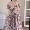 Design Sense Large Size French Romantic Floral Square Neck Dress New Women's Summer Fat Mm Belly Covering and Thin Dress