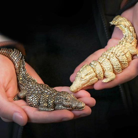 Kloubová figurka krokodýla Vícekloubová pohyblivá slitina Model zvířecí postavy Socha Socha Stolní knihovna Dekorace Ornament Festival Dárek