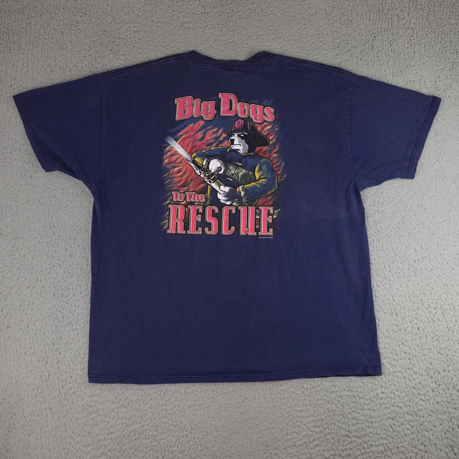

Vintage Big Dogs Shirt Mens 2XL Blue Firefighter To The Rescue Graphic 1999 M