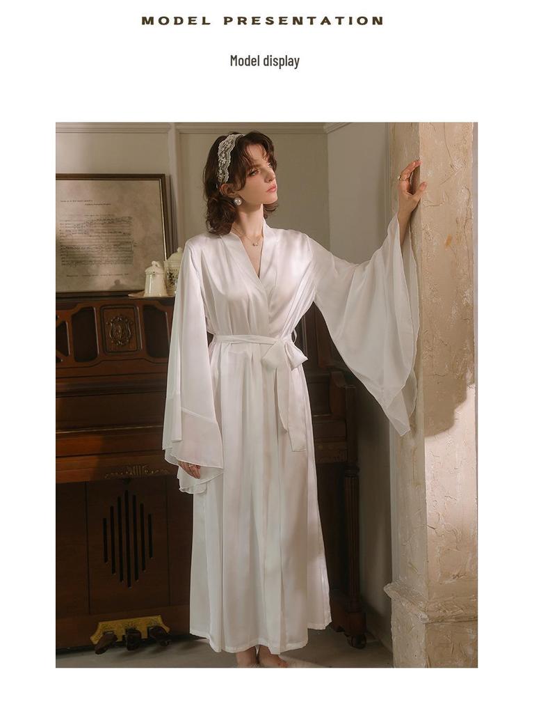 Luxurious Satin Tie-Waist Bell Sleeve Bathrobe - Available In Red, Black, and White