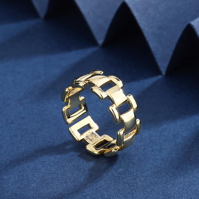 

ANENJERYChain Lock металлические полые кольца для женщин, простое модное открытое кольцо, корейский дизайн, ювелирные изделия Resizable золотой