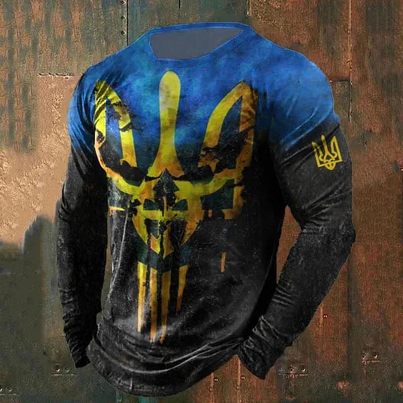 Men's Retro Viking Norse Mythology Totem 3D Printed Casual T-shirts Round Neck Fashionable Long Sleeved T-shirts