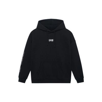 Li-Ning Solid Color Printed Chinese Character Hoodie With Long Sleeves Unisex Hoodie Black AWDSB19-3