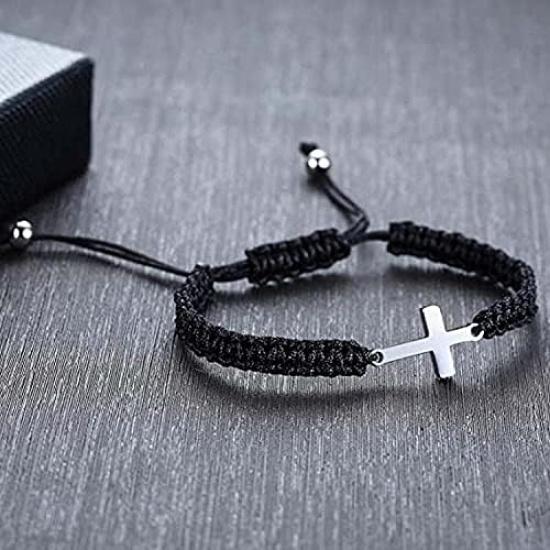 Fuqimanman2020 Red Black Cross String Bracelets Adjustable Cord Thread Stainless Steel Handmade Wish Lucky Protection Amuleat Prayer Religious