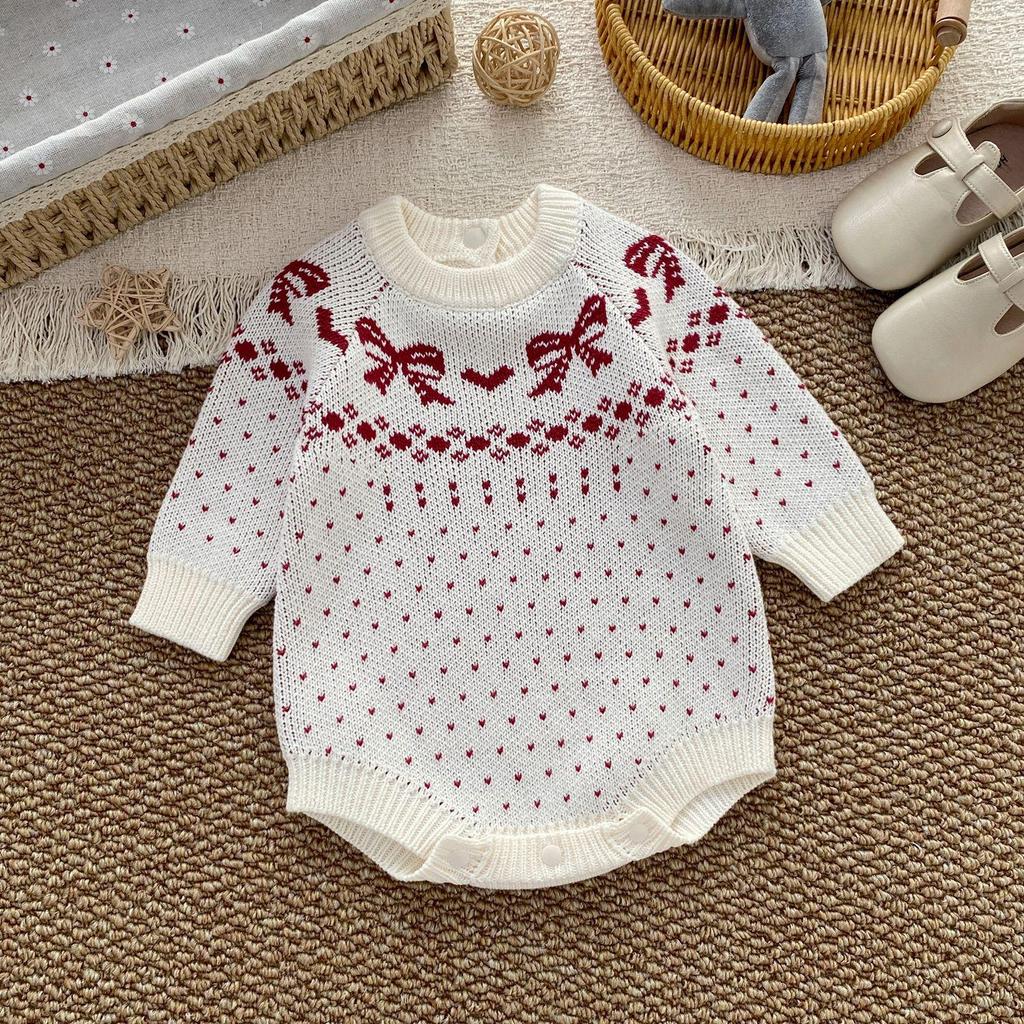 2026 Girls' 100% Cotton Knit Bodysuit - Autumn/Winter Romper Sweater for Photos and Outings