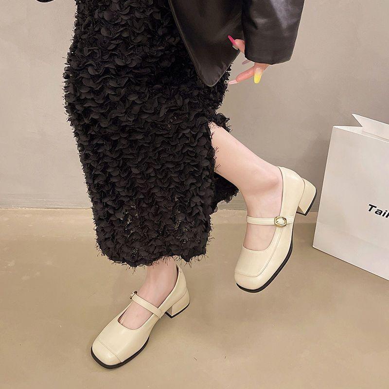 Mary Retro Leather Shoes 2025 New Spring and Autumn Skirt French Single Shoes Square Head Light Mouth Rare Shoes Light Temperament