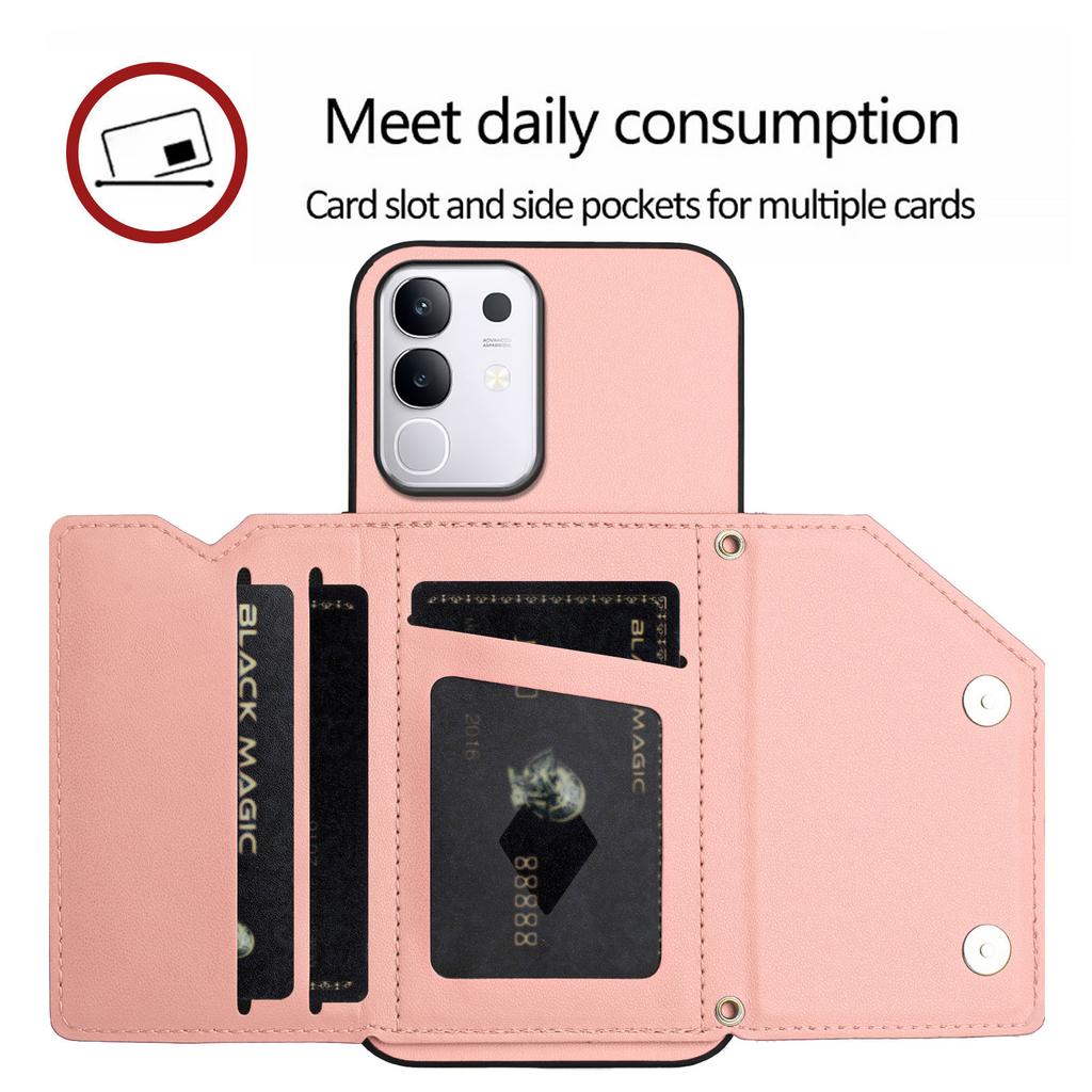 For Vivo T4x 5G/vivo Y300t 5G/vivo iQOO Z10x 5G/vivo Y29 4G Case Card Holder Kickstand Skin-Touch Phone Cover with Wrist Strap