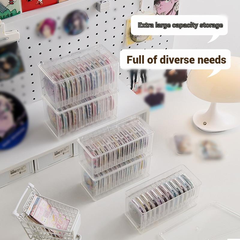 Acrylic Display Case for Anime Badges/Cards - Stackable Dustproof Collectible Box, POP MART Style Organizer for Figures/Toys
