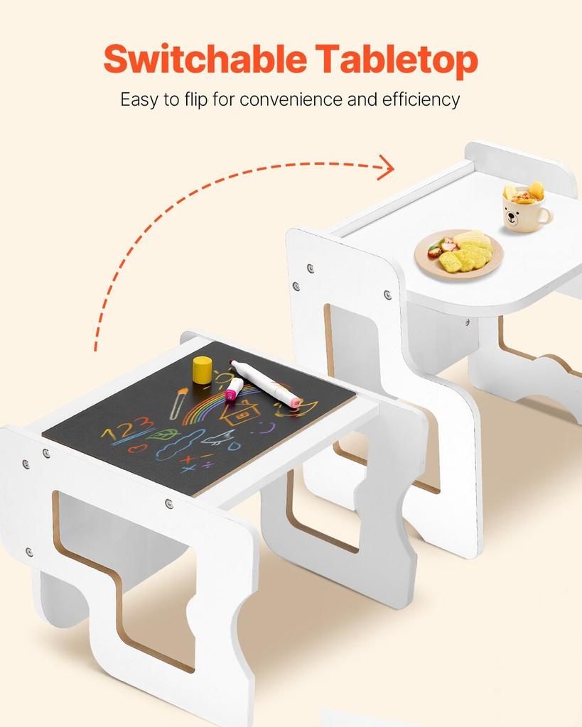 Weaning Table and Chair Set Montessori Toddler Desk with Blackboard White