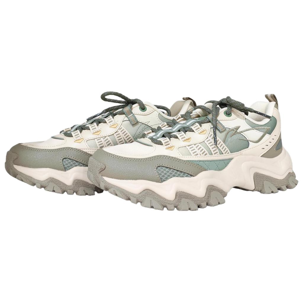 Li Ning Shan Xing Slip Resistant Abrasion Resistant Support Low Top Chunky Sneakers Men's Beige Green AGCV247-1