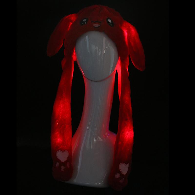 Women'S Movable Bunny Ears Hats With Lights Girls Winter Plush Warm Rabbit Hat