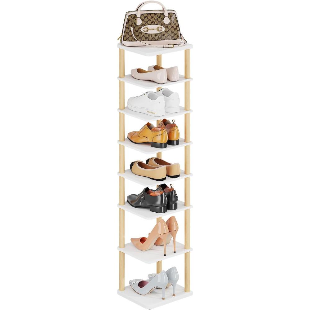 

Vertical Shoe Rack, 8-Tier Tall Narrow Shoe Organizer for Entryway, Closet, Dorm & Small Spaces, Freestanding White Wooden Shoe United States
