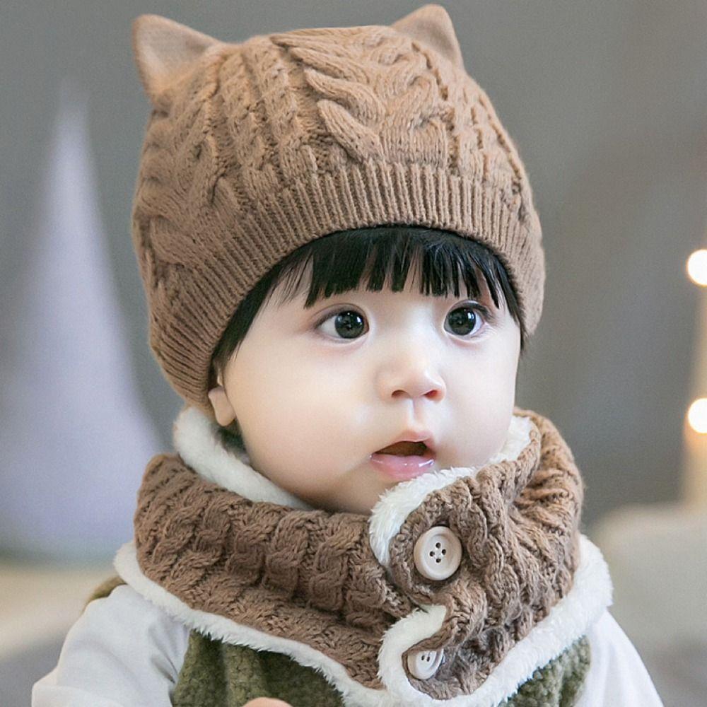 Soft Warm One Piece Hat Scarf Winter Children Bonnet Hats Lovely Baby Knitted Hats  Boys Girls