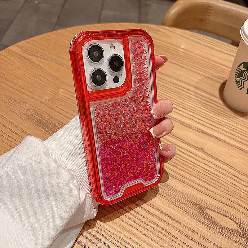 Three-in-one Mobile Phone Case for IP16promax Glitter Glue TPU Colorful PC