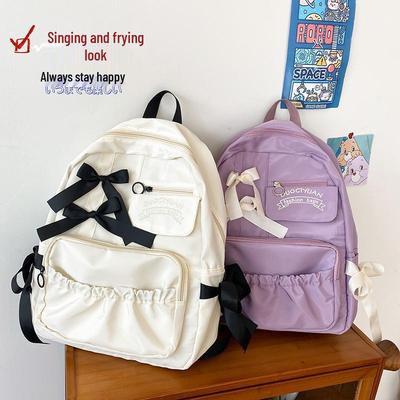 Japanese Anime Academy Style Cute Bow Color Block Pleated Soft Girl Student Backpack for Women