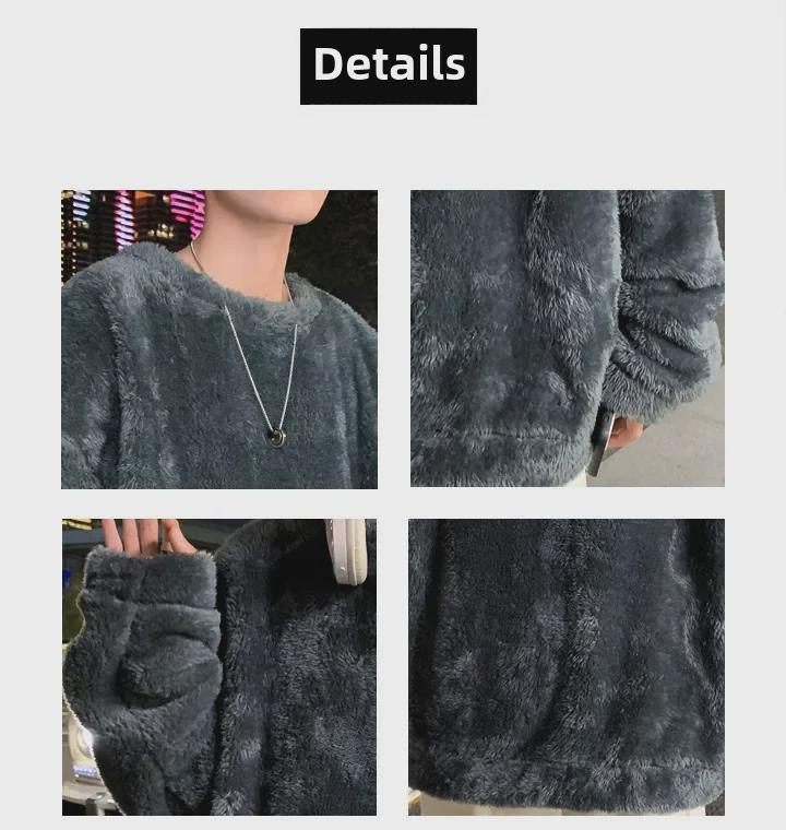 Y25Pexrozna Trendig Lammskinnströja: Herr Plus Sammet Varm Rundhals Lös Kappa för Höst & Vinter