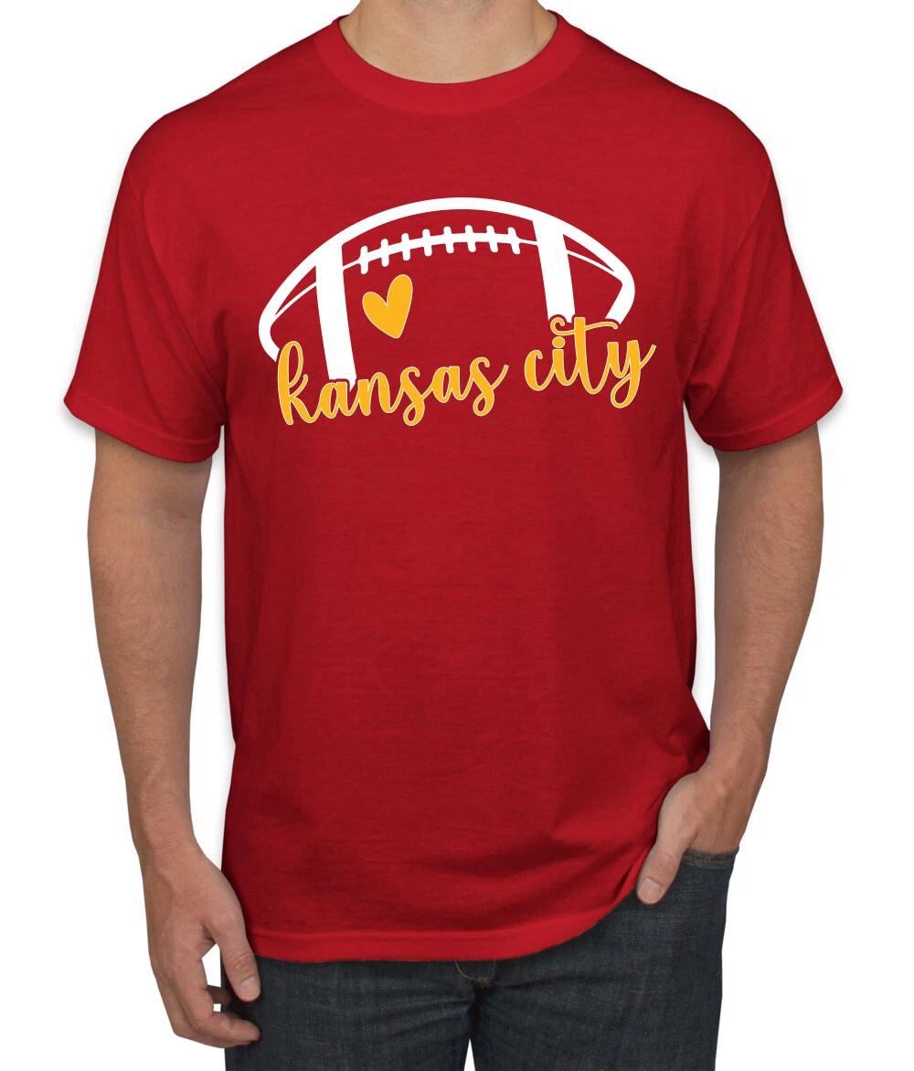 Fan Of Kansas City Football Yellow and White Heart Men T- Shirt M
