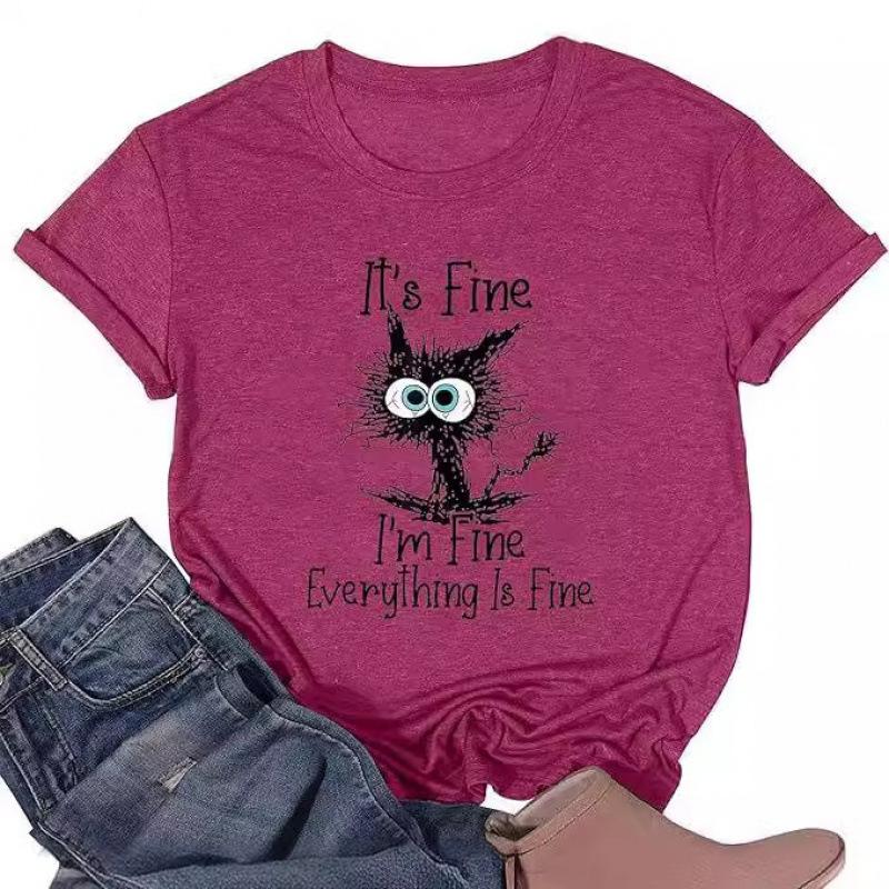 Women's Top Cat Print Short Sleeve T-Shirt
