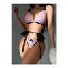 Ruselin 3-piece Women's Pink-black Bow Tulle Patterned Garter Set