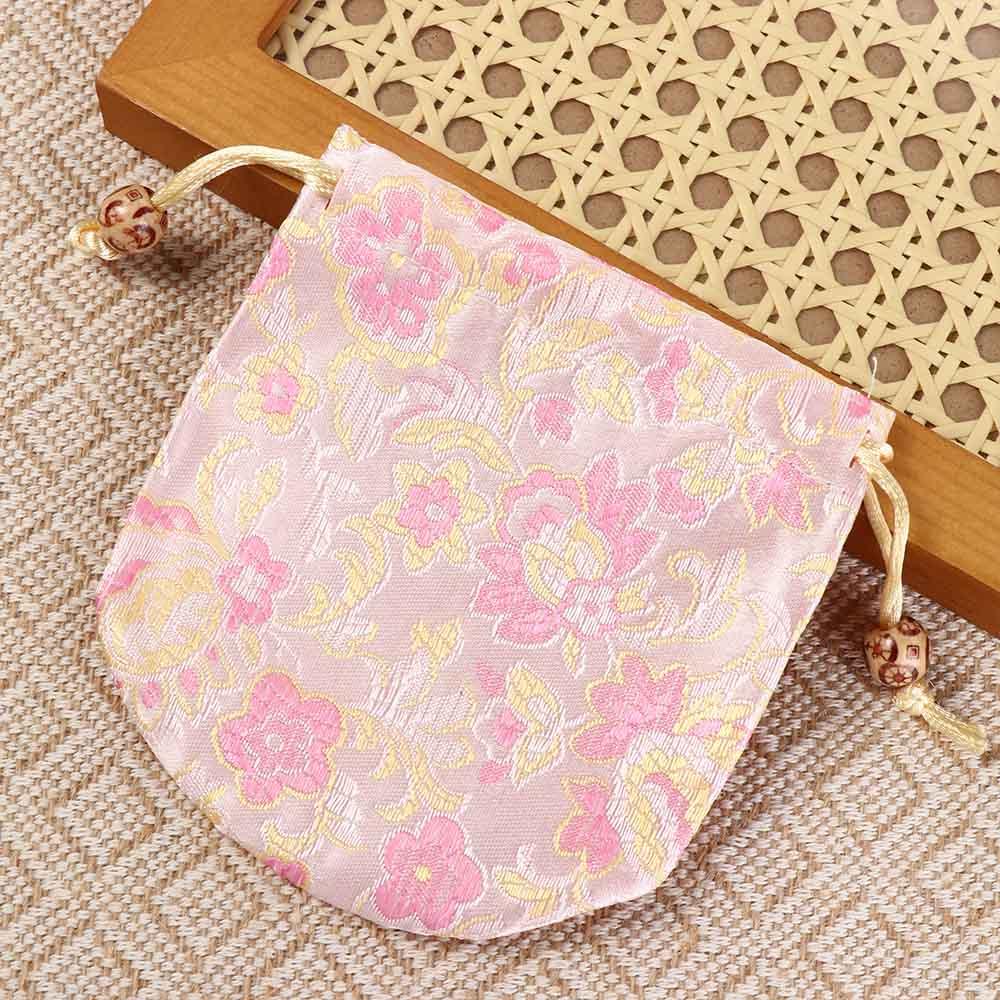 Chinese Style Embroidery Flower Drawstring Bag Jewelry Packing Bag Festive Sugar Bag  Daily