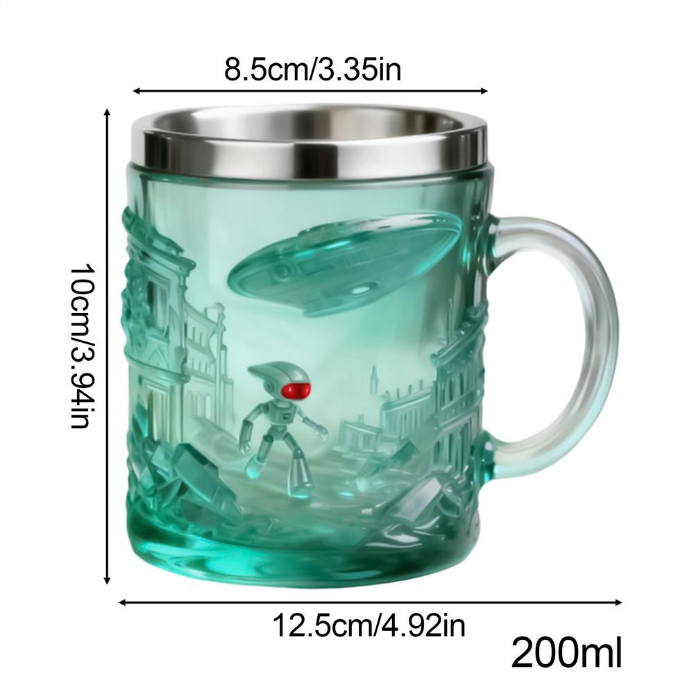 

Alien Coffee Mug 200ml Alien Embossed Beverage Cup 3D Drink Mug With Stainless Steel Rim For Home Kitchen Work Break Morning other зелений