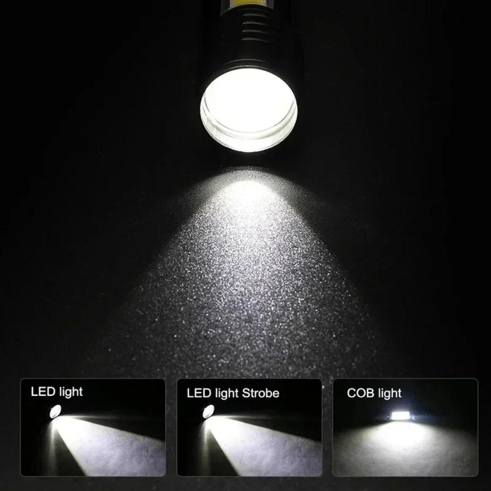 Powerful Mini LED COB Flashlight USB Rechargeable Zoomable Torch with Pen Clip Outdoor Camping Emergency Portable Flashlight