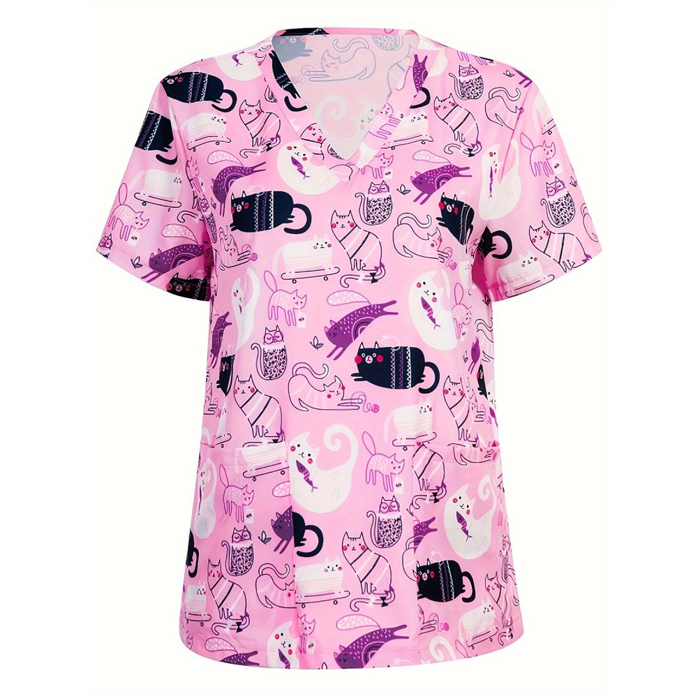 

Хирургические костюмы женские с забавными мультяшными принтами, топы для стоматологической медсестры, модный V-образный вырез, короткий рукав, микро-стрейч, женский костюм медсестры 5XL