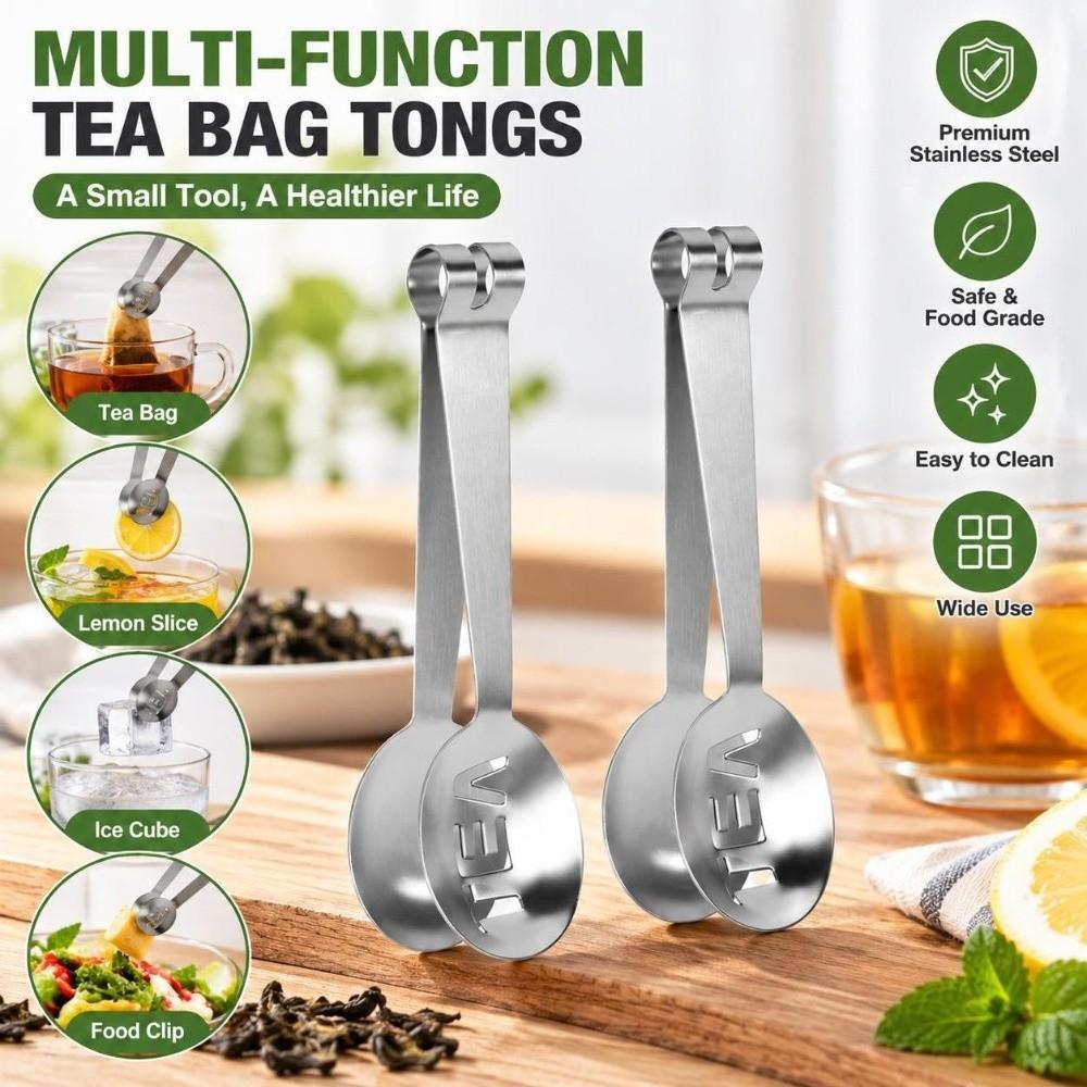 2 PCS Stainless Steel Tea Bag Tongs Silver Tea Bag Clip Portable Tea Bag Squeezer Home Kitchen
