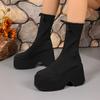 2025 Trend Woman New Chelsea Pumps Platform Women Knitting Ankle Sock Boots Fashion Winter Snow Botas Mujer Bow High Heels Shoes