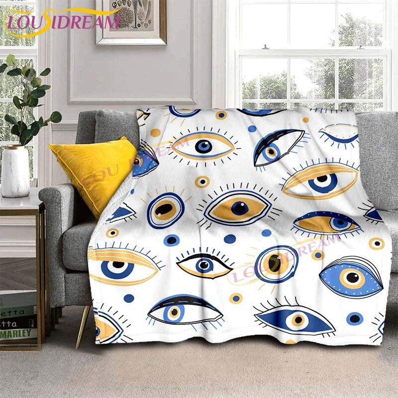Evil Eye włoski prezent Malocchio Eye niebieski i biały koc rzut koc narzuta na kanapę Boho Chic Distressed Tribal Decor