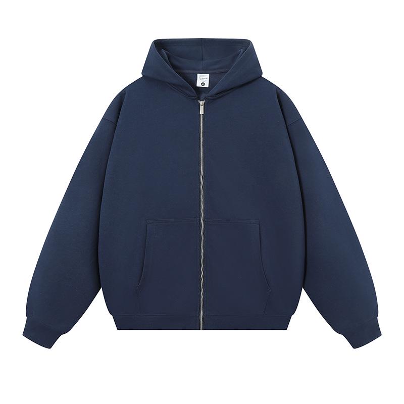 400g Men's American Style Thickened Round Neck Winter Zipper Hoodie Cardigan