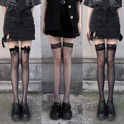 Calze lunghe in nylon trasparente ultrasottile Calze da donna Calze autoreggenti Lolita Calze al ginocchio stile giapponese