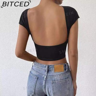 Women's Backless O-Neck Short-Sleeve T-Shirt