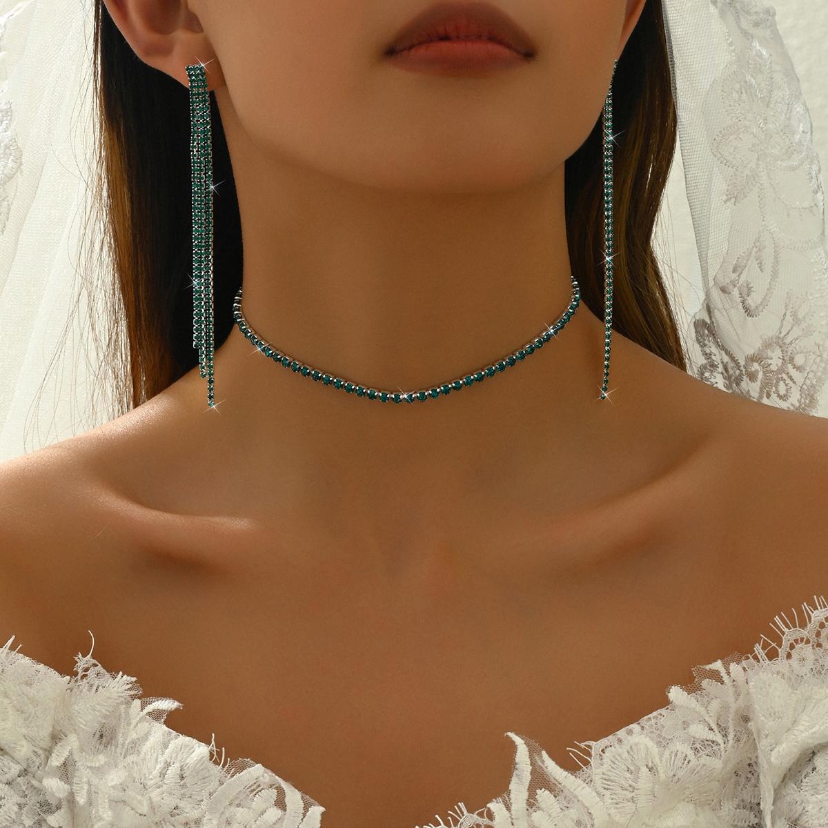 

Женский набор из 3 предметов: модное колье-кисточка с водяным цирконом и серьги с цирконом, для свадьбы, вечеринки, фестиваля, подарок